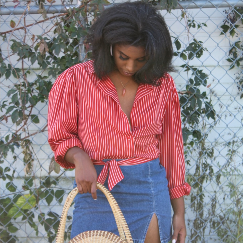 Vintage red and white Button Down...